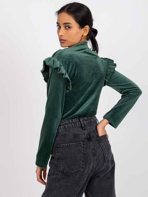 Zielona bluzka welurowa z falbanami Eugenie