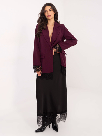 Burgundowo-czarna elegancka marynarka z koronką