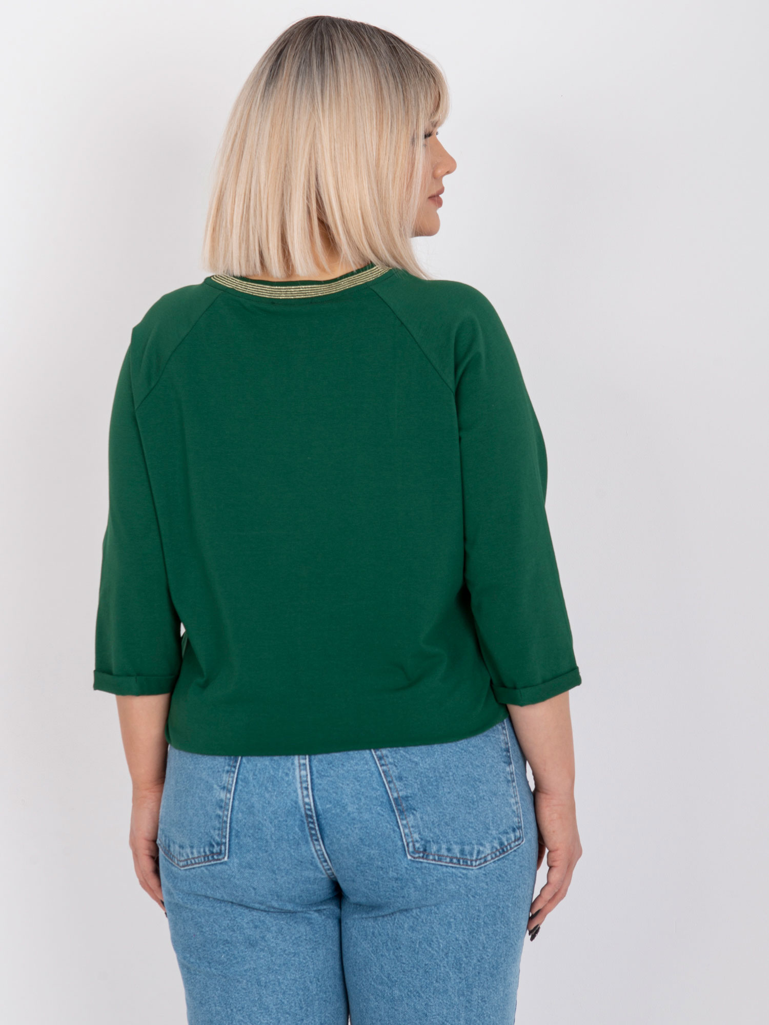 Temnozeleni plus size pulover z elastiko Maileen.