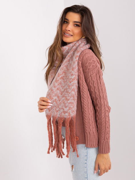 Hurt Pomarańczowo-jasnoszary szal we wzory