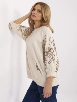 Jasnobeżowa damska bluza kangurka z bawełny RUE PARIS 