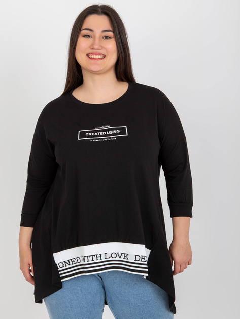 Hurtownia Czarna dresowa tunika plus size z napisami
