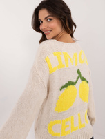 Hurt Jasnobeżowy damski sweter we wzory z guzikami