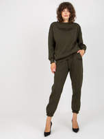 Khaki wholesale two-piece tracksuit set with inscriptions.