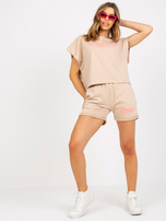 Beżowy dwuczęściowy komplet dresowy z bawełny 