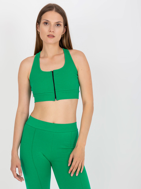 Zielony prążkowany crop top basic z bawełny RUE PARIS
