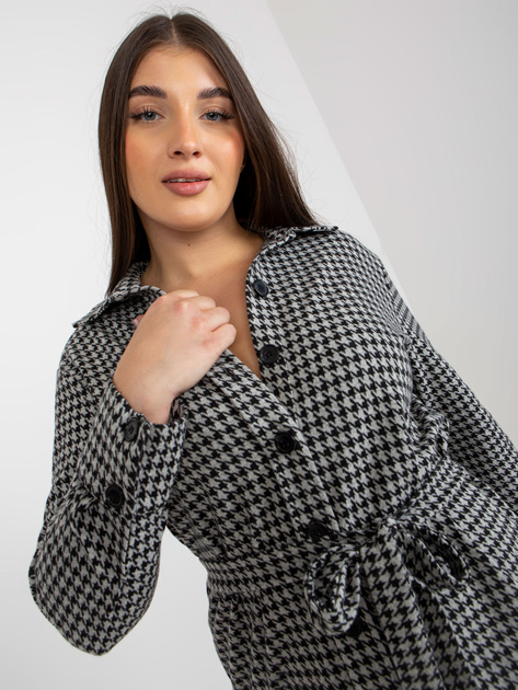 Hurt Szaro-czarna koszulowa sukienka plus size z wiązaniem