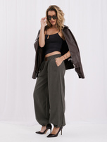 RUE PARIS Khaki sztruksowe spodnie oversize z naszywką