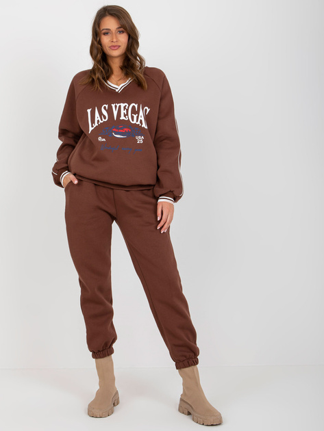 Hurt Ciemnobrązowy komplet dresowy o kroju oversize z nadrukiem