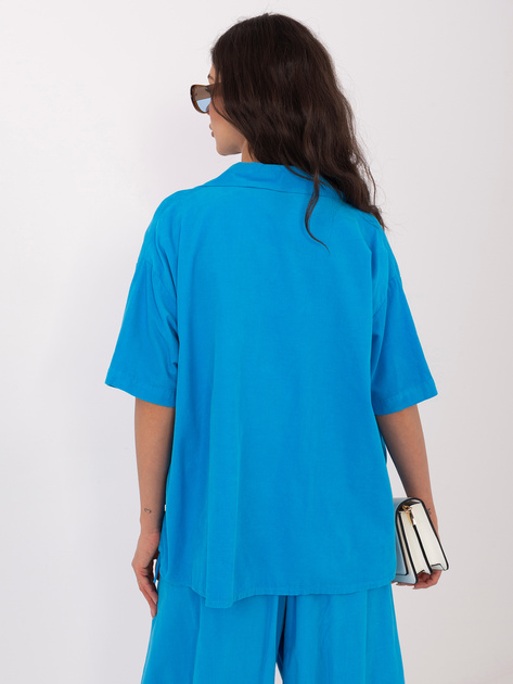 Niebieska sztruksowa koszula z krótkim rękawem