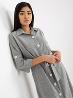 Hurt Gray shirt dress with stripes and a tied belt.