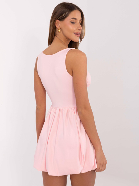 Hurt Jasnoróżowa sukienka bombka z marszczonym dekoltem