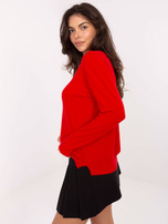 Czerwony damski sweter basic z dekoltem V