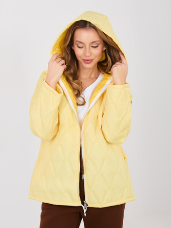 Pastelowa żółta pikowana kurtka z kieszeniami 
