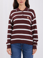 Brauner Damen-Polo-Pullover mit gesticktem Bären.