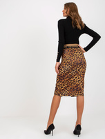 Hurt Ciemnobeżowo-czarna spódnica ołówkowa w panterkę z gumką w pasie