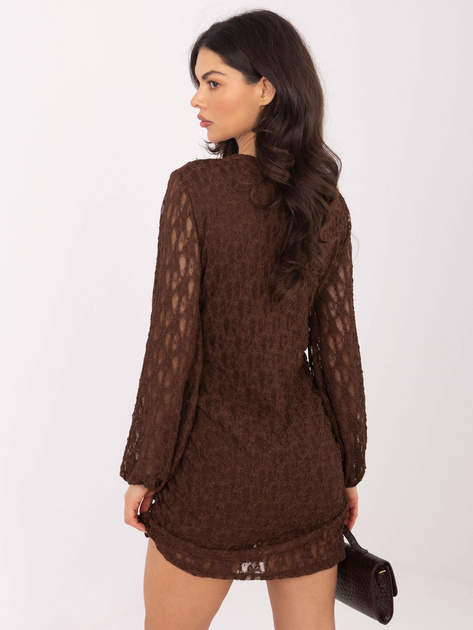 Czekoladowa koronkowa sukienka z drapowaniem