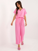 Hurt Różowy komplet letni z szerokimi spodniami