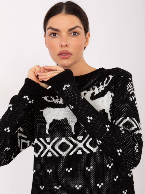 Czarny świąteczny sweter w renifery