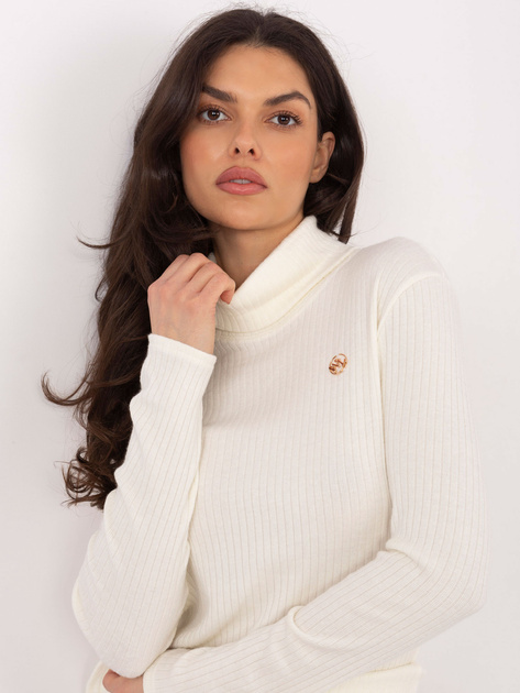 Ecru prążkowany sweter z domieszką wełny
