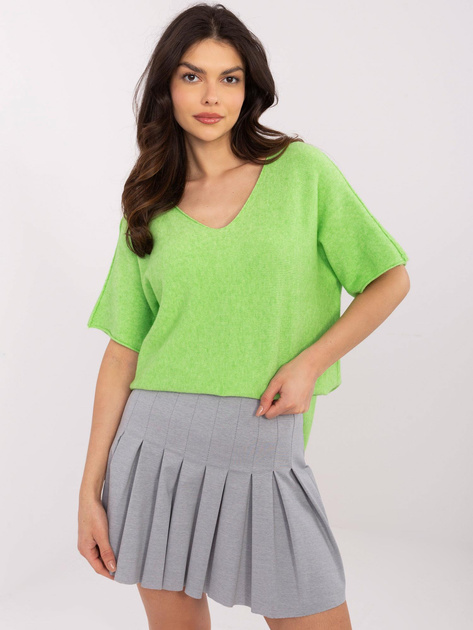 Hurt Jasnozielony sweter oversize w jednolitym kolorze