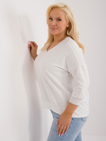 Hurt Ecru cotton plus size blouse with V-neck.