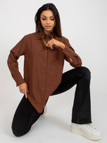 Hurt Brązowa damska koszula oversize z łańcuszkiem