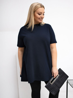 Navy women's plus size blouse with short sleeves.