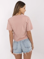 Brudnoróżowy krótki t-shirt z napisem RUE PARIS 