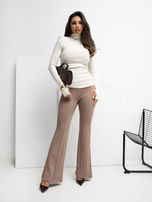 Ciemnobeżowe spodnie dzwony bez zapięcia RUE PARIS 