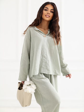 Khaki letnia bluzka z ozdobnym guzikiem