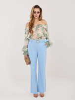 Jasnoniebieskie eleganckie spodnie z paskiem RUE PARIS 