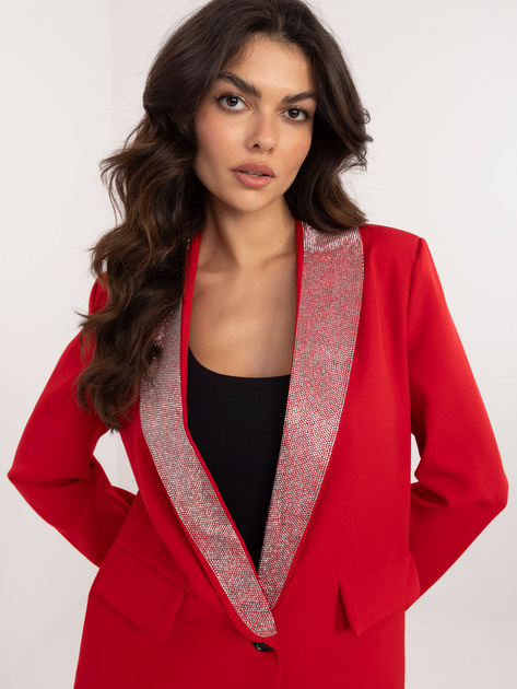 Hurtownia Czerwona elegancka marynarka z dżetami