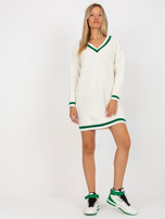 Hurt Biała mini sukienka dzianinowa z dekoltem w serek RUE PARIS 