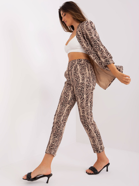 Hurt Beżowo-czarne garniturowe spodnie w zwierzęcy wzór