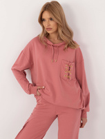 Hurt Brudnoróżowy damski komplet dresowy z kieszeniami
