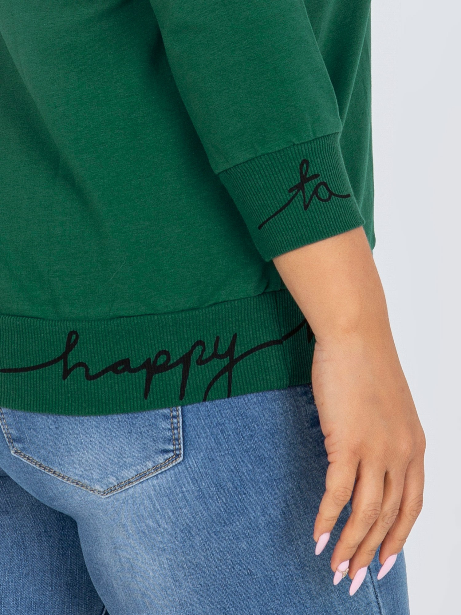 Zielono-czarna gładka bluza plus size z napisami Charliza
