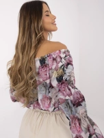 Hurt Brudnoróżowo-beżowa bluzka hiszpanka z printem