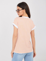 Weiß-orange gestreiftes Baumwoll-T-Shirt.