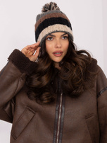 Hurt Beżowo-brązowa zimowa czapka w paski