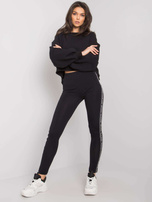 Czarne damskie legginsy z lampasami Irene RUE PARIS 