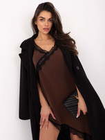 Brązowa asymetryczna sukienka z koronką