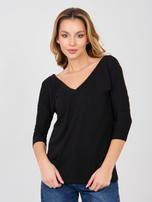 Czarna damska bluzka basic z dekoltem V RUE PARIS 