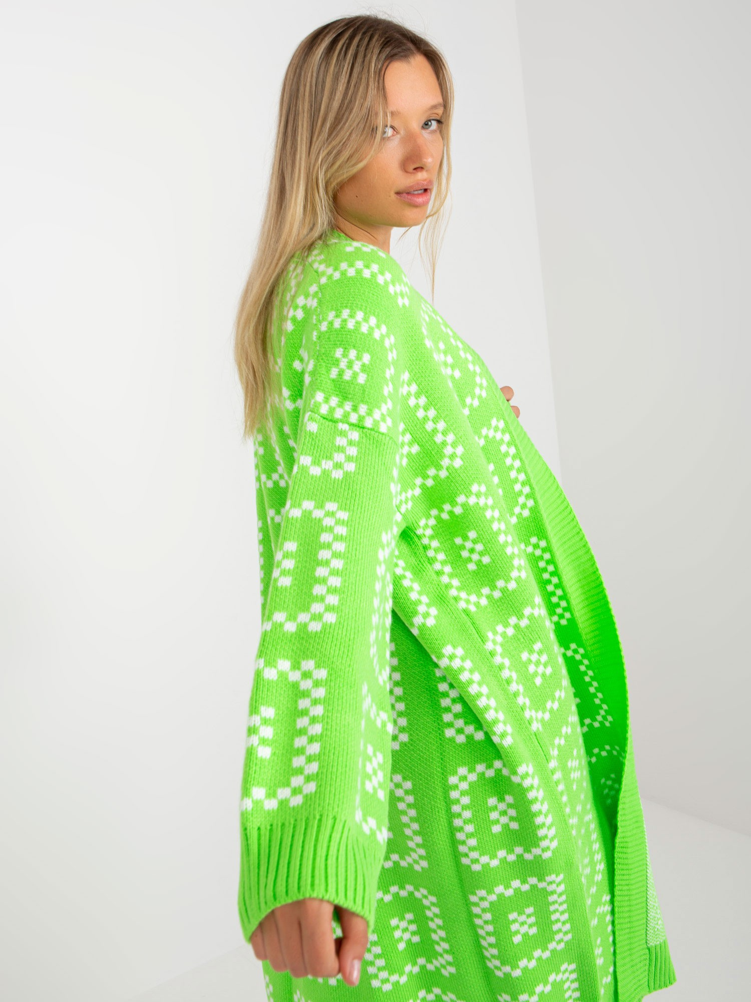 Hurtownia online Fluo zielony długi kardigan oversize RUE PARIS 