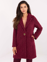 Bordowy damski płaszcz z efektem włochatości