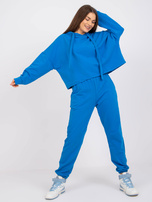 Dark Blue Basic Two Piece Sweatshirt Set with Hoodie 