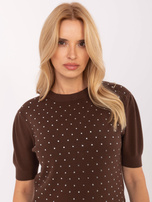 Brązowy damski sweter z krótkim rękawem