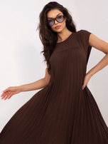 Ciemnobrązowa trapezowa sukienka z kieszeniami RUE PARIS 