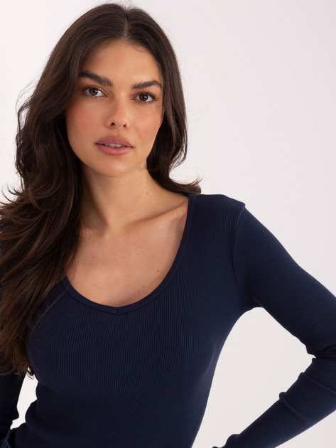 Granatowa bluzka basic z dekoltem w serek
