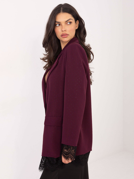 Burgundowo-czarna elegancka marynarka z koronką
